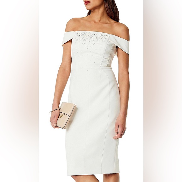 Karen Millen Dresses & Skirts - KAREN MILLEN
BEADED BARDOT PENCIL DRESS, SIZE 10 (AU 8)